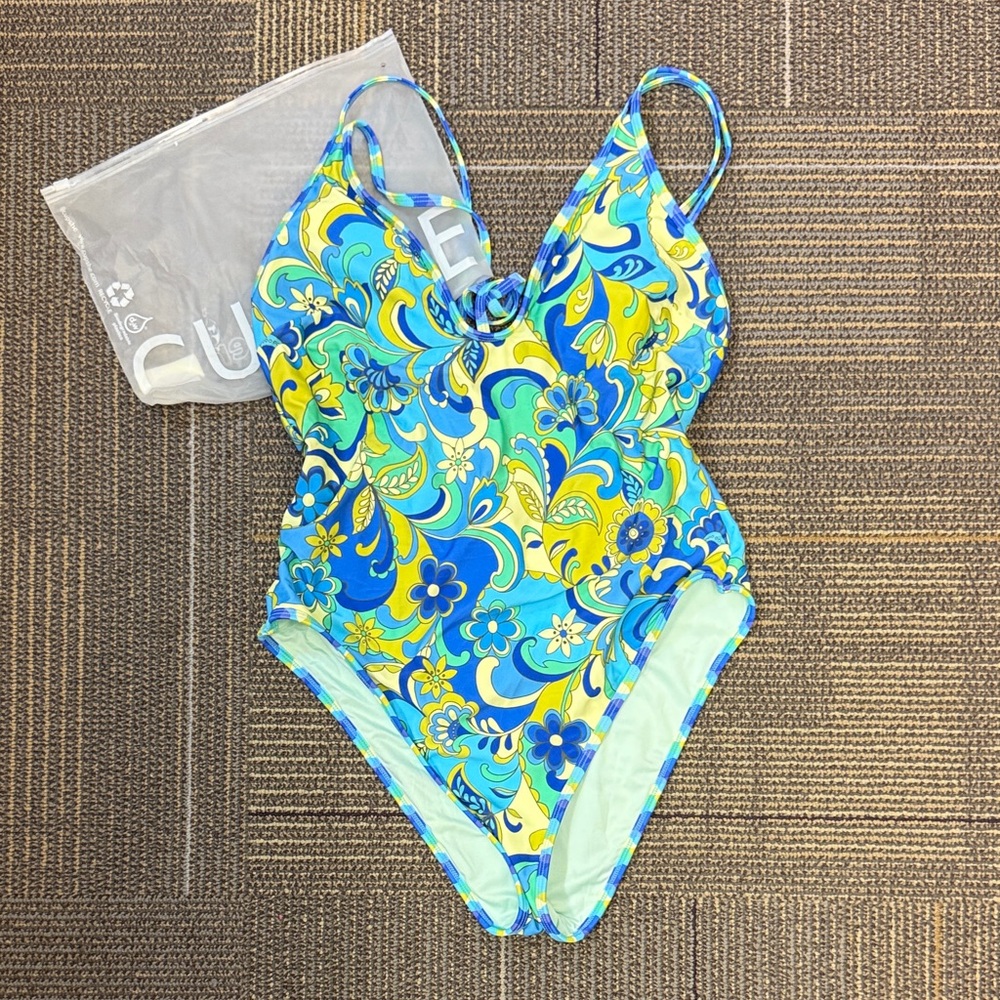 Cupshe Women's One Piece Swimsuit - Blue and Yellow Floral